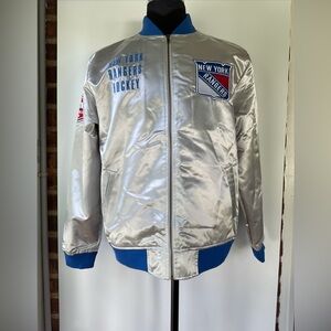 Mitchell & Ness New York Rangers OG 2.0 Varsity Satin Jacket Silver Large NWT !!